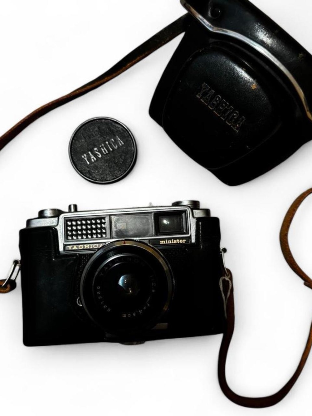 Yashica Black Vintage Minister Film Camera with Brown Strap